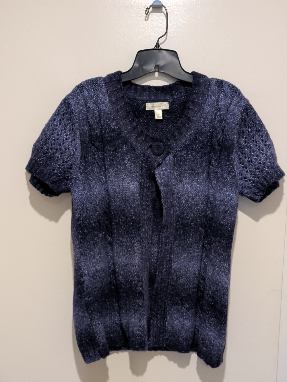 dressbarn Navy Short-Sleeve Knit Cardigan